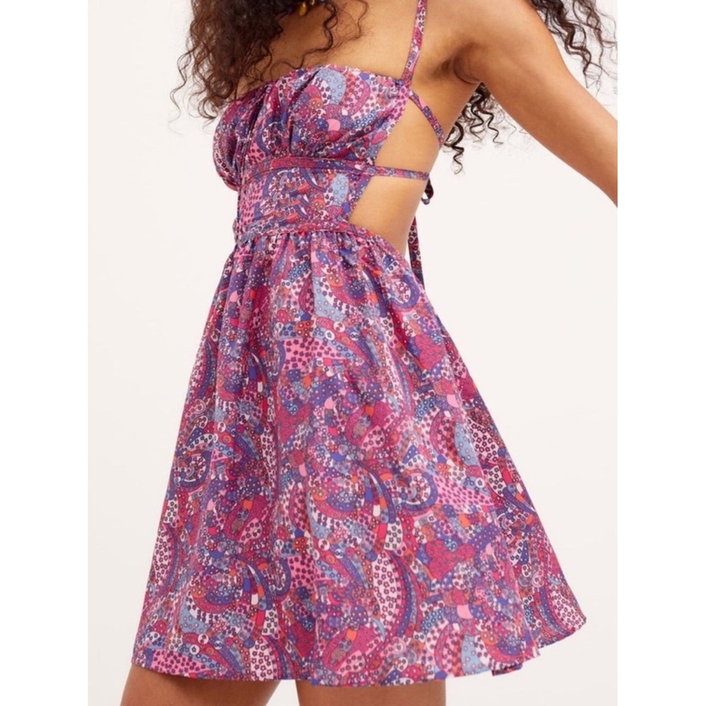 For Love & Lemons Tonya Paisley Backless Mini Dress Womens Medium Purple Pink